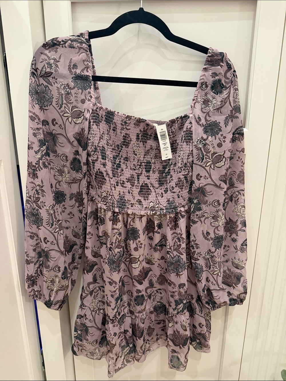 Wilfred Lavender Floral Smocked Square-Neck Tunic